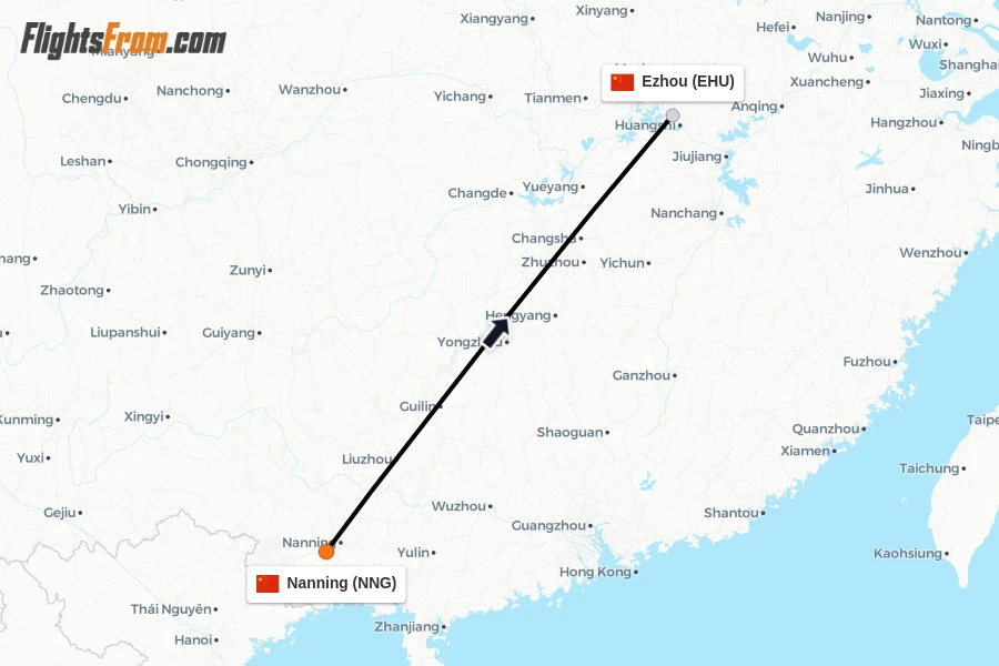 Flights from Nanning to Ezhou route map