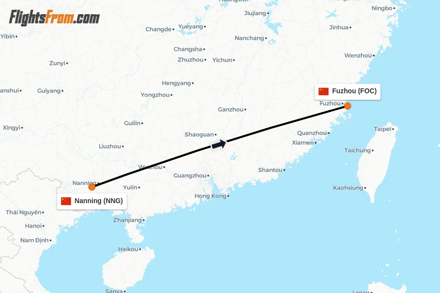 Flights from Nanning to Fuzhou route map