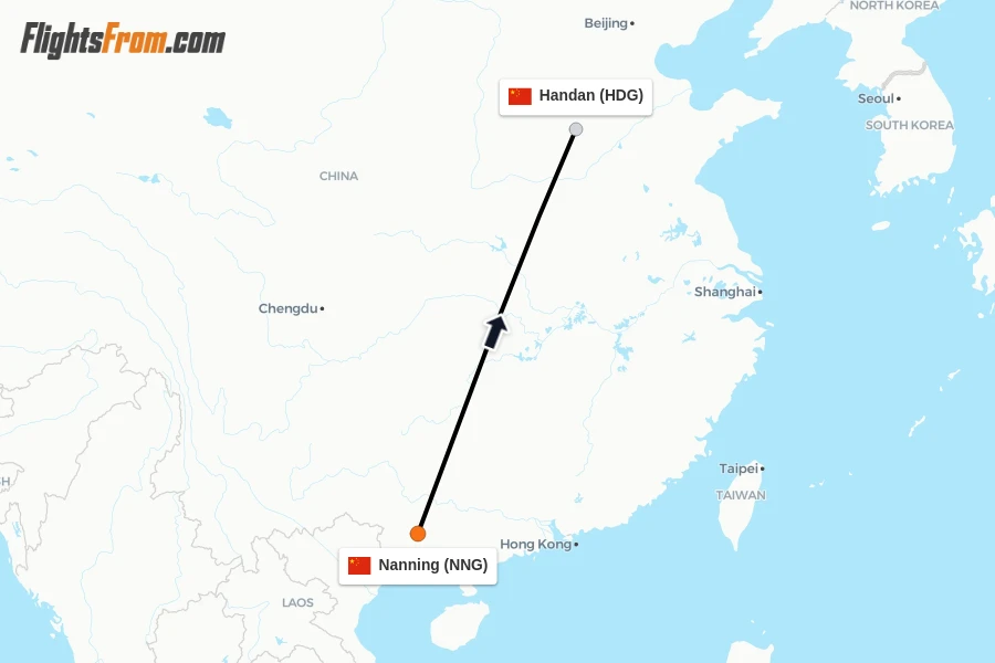 Flights from Nanning to Handan route map