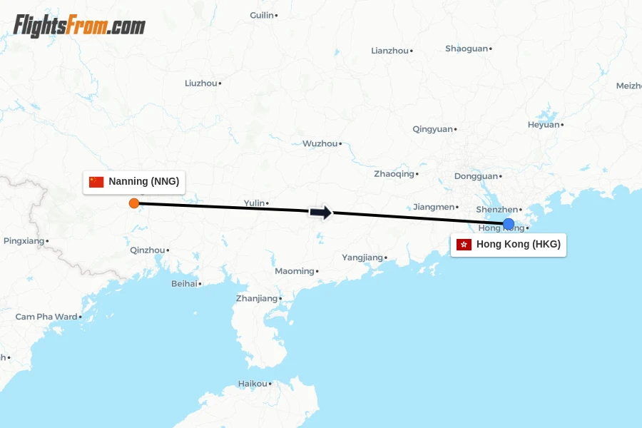 Flights from Nanning to Hong Kong route map