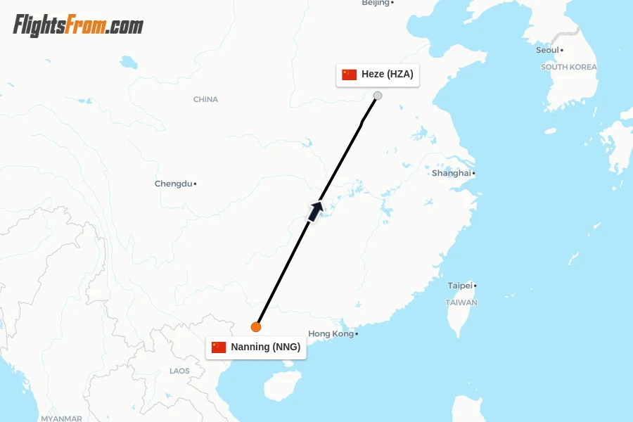 Flights from Nanning to Heze route map