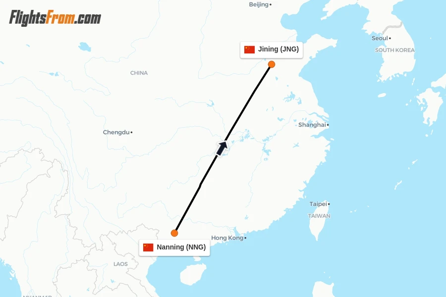 Flights from Nanning to Jining route map