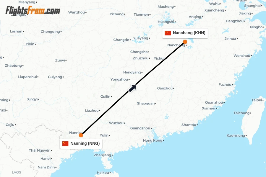 Flights from Nanning to Nanchang route map