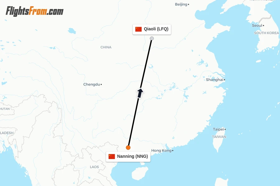 Flights from Nanning to Qiaoli route map