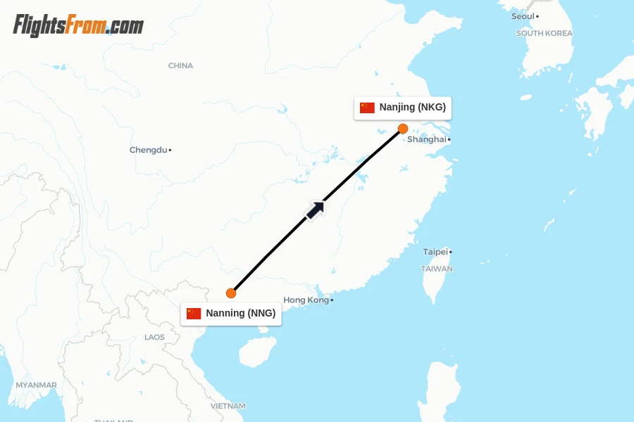 Flights from Nanning to Nanjing route map