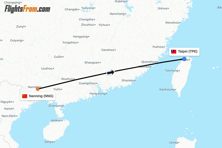 Flights from Nanning to Taipei route map