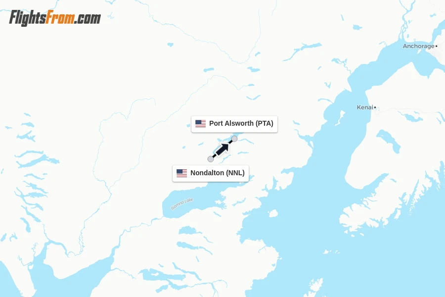 Flights from Nondalton to Port Alsworth route map