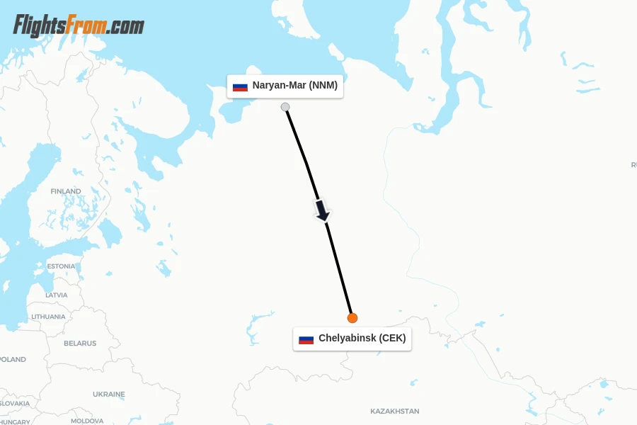 Flights from Naryan-Mar to Chelyabinsk route map
