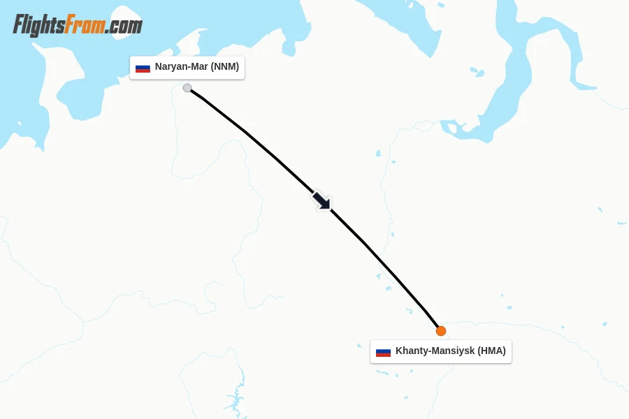 Flights from Naryan-Mar to Khanty-Mansiysk route map
