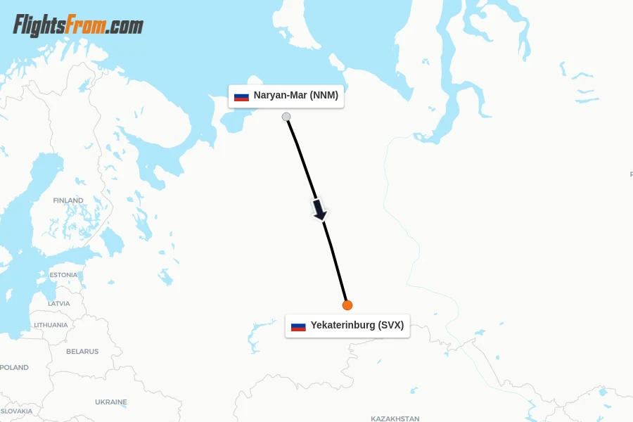 Flights from Naryan-Mar to Yekaterinburg route map