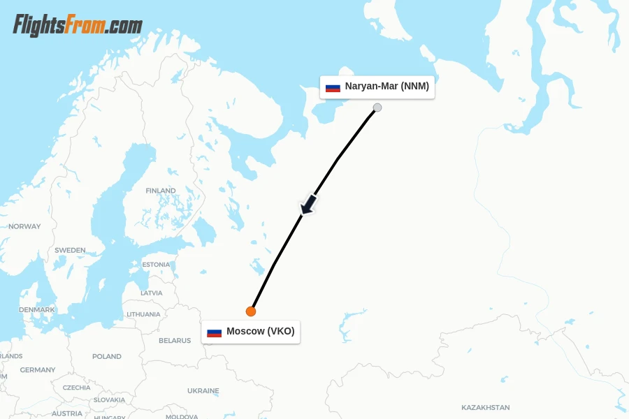 Flights from Naryan-Mar to Moscow route map