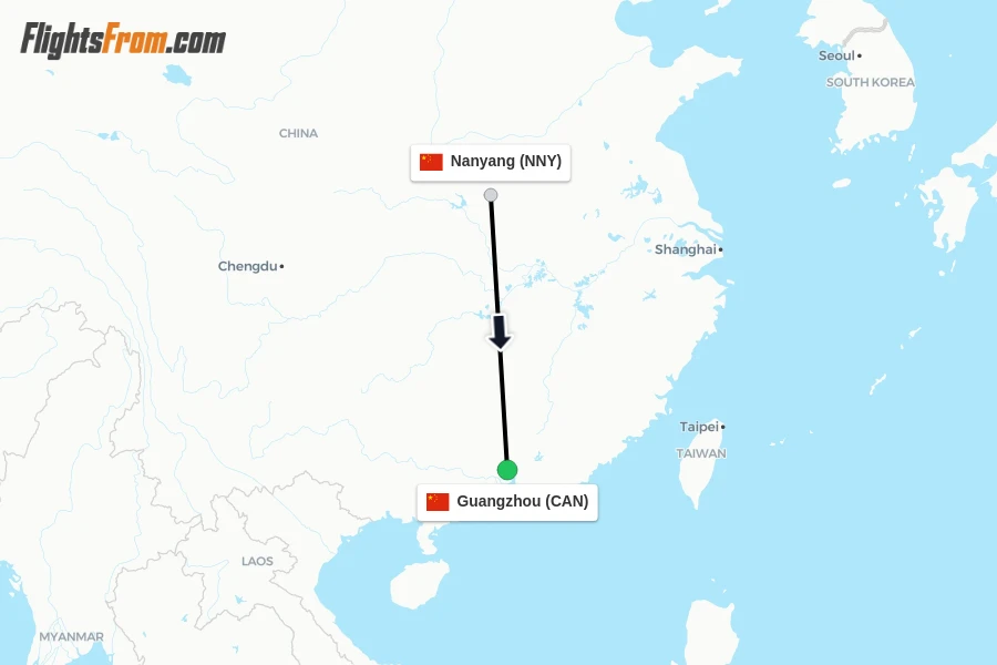 Flights from Nanyang to Guangzhou route map