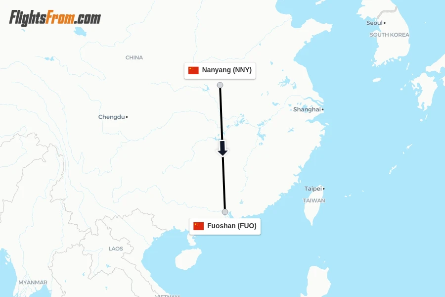 Flights from Nanyang to Fuoshan route map