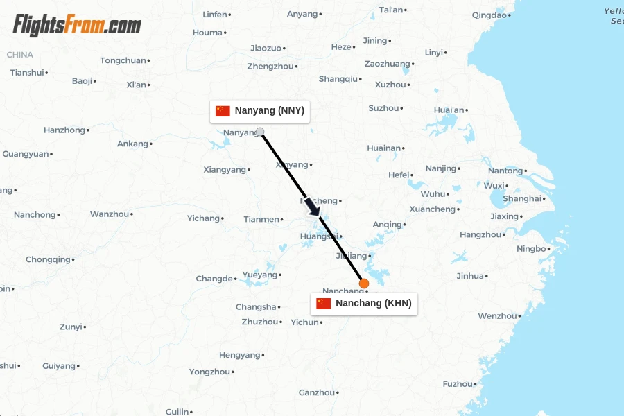 Flights from Nanyang to Nanchang route map