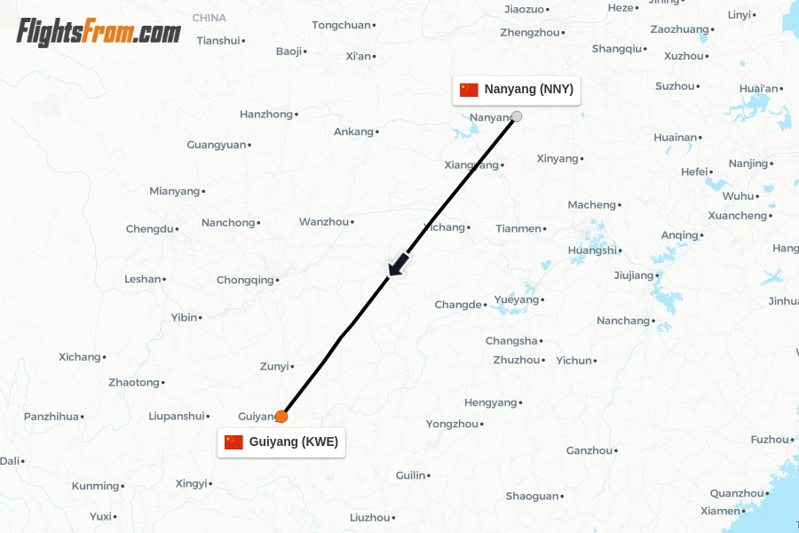 Flights from Nanyang to Guiyang route map