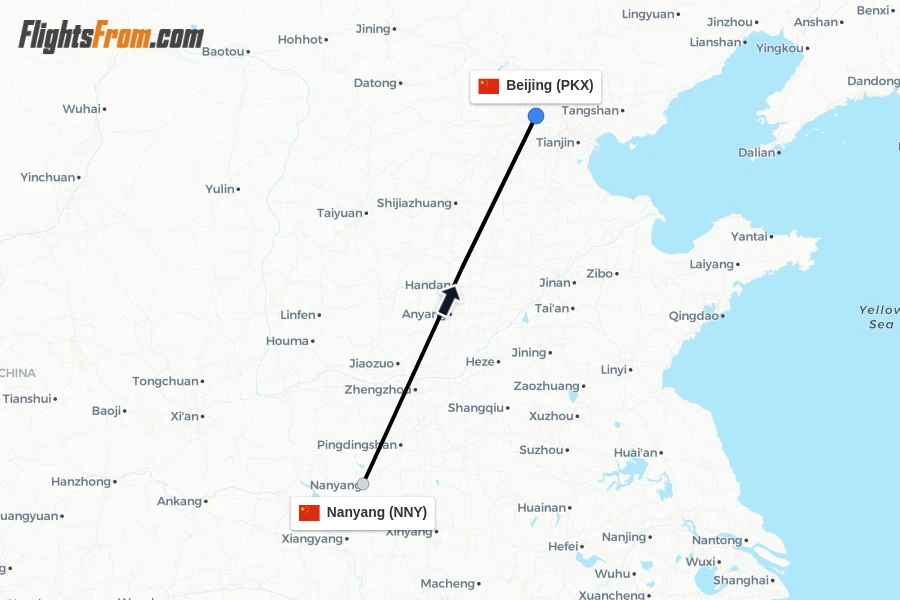 Flights from Nanyang to Beijing route map