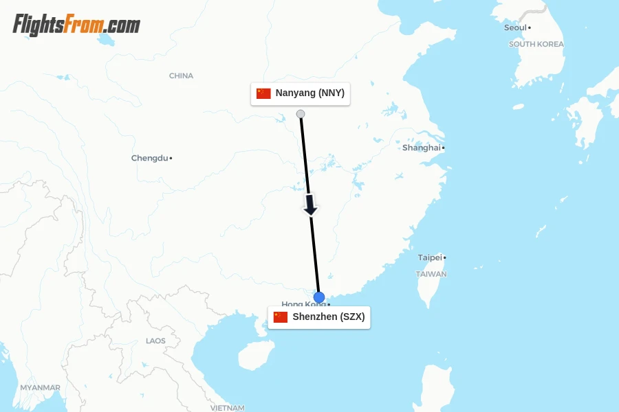 Flights from Nanyang to Shenzhen route map