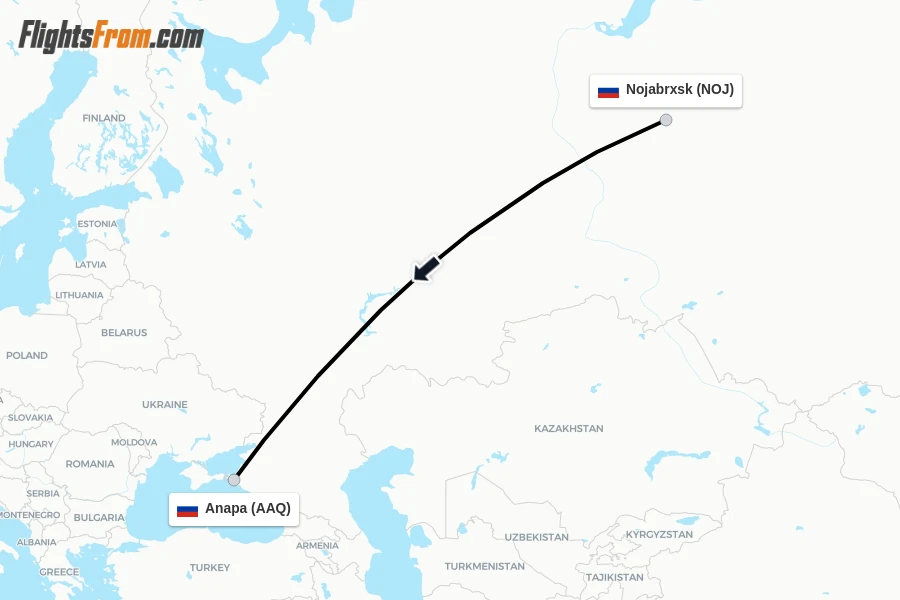 Flights from Nojabrxsk to Anapa route map
