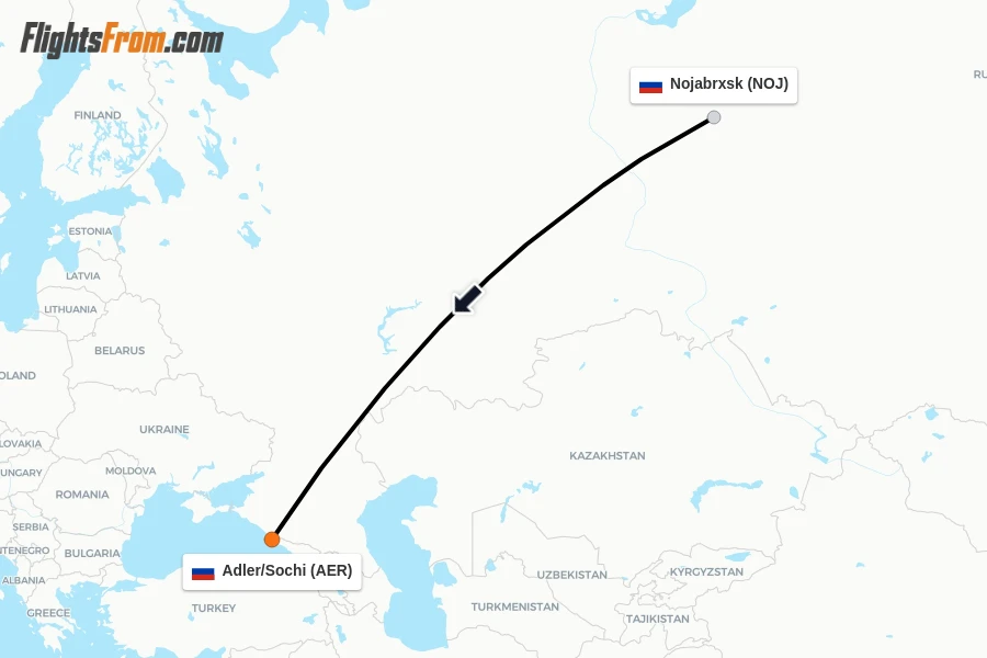 Flights from Nojabrxsk to Adler/Sochi route map
