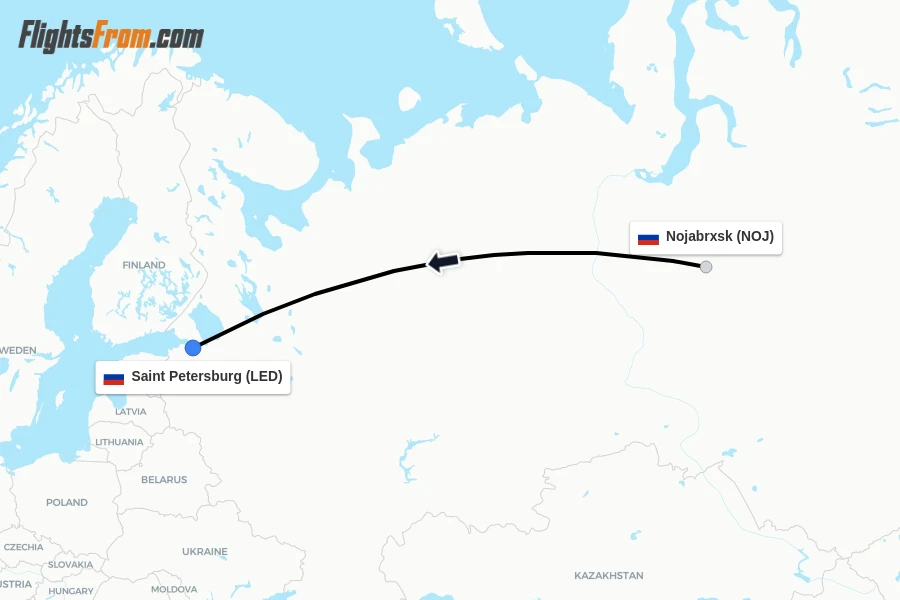 Flights from Nojabrxsk to Saint Petersburg route map