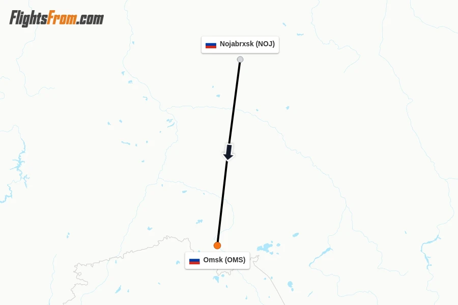 Flights from Nojabrxsk to Omsk route map