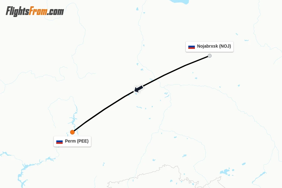 Flights from Nojabrxsk to Perm route map