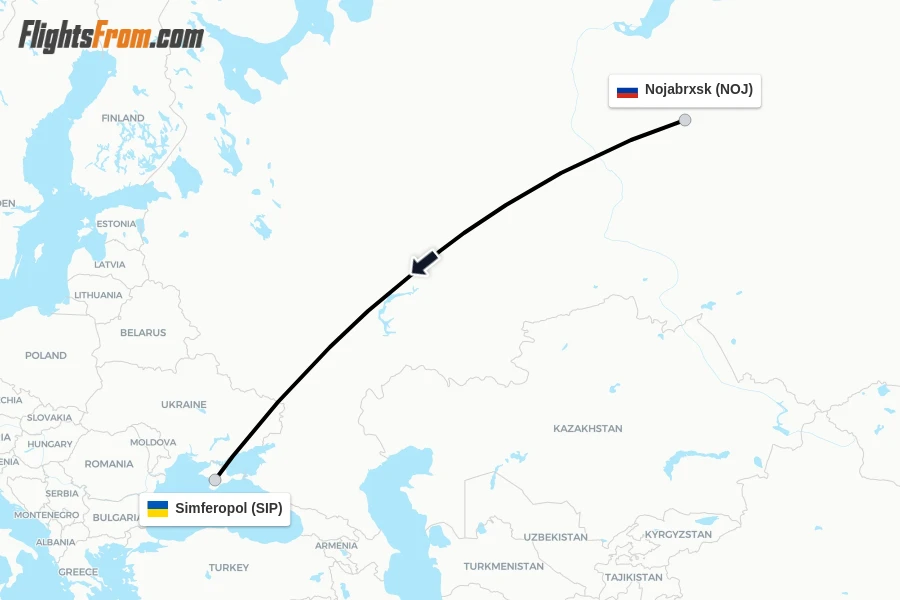 Flights from Nojabrxsk to Simferopol route map