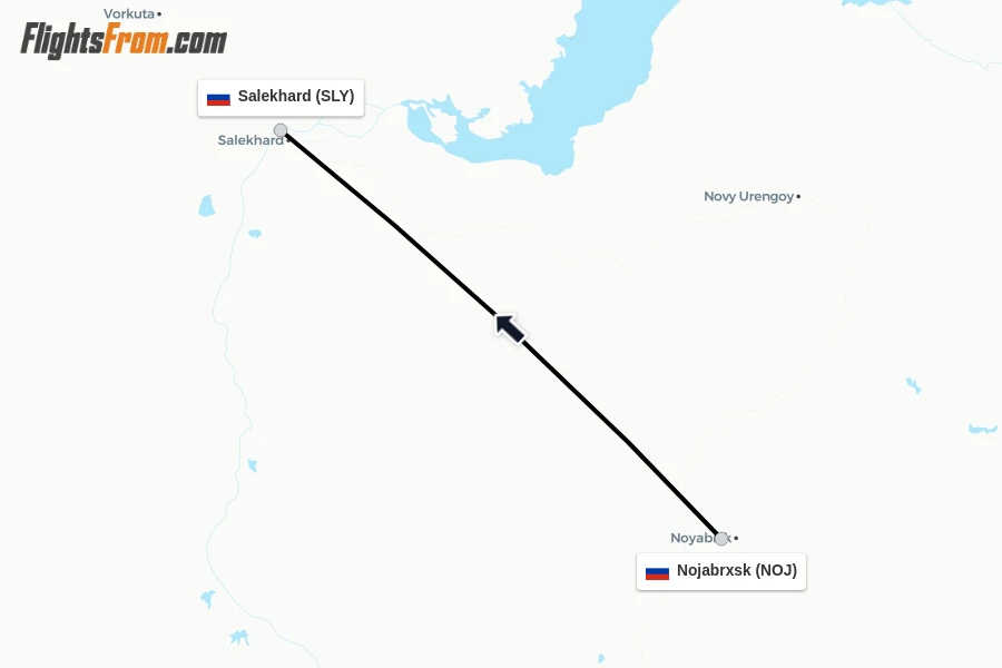 Flights from Nojabrxsk to Salekhard route map