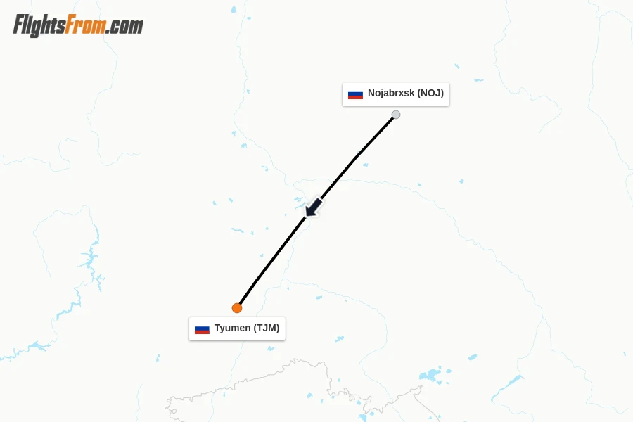 Flights from Nojabrxsk to Tyumen route map