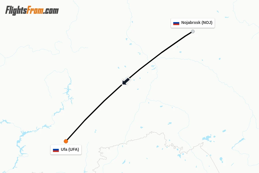 Flights from Nojabrxsk to Ufa route map