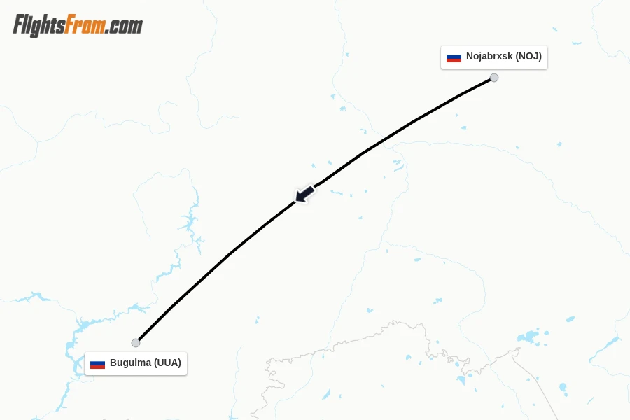 Flights from Nojabrxsk to Bugulma route map