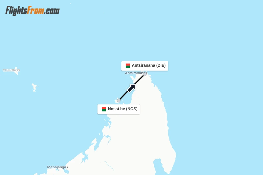 Flights from Nossi-be to Antsiranana route map