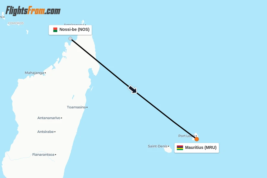 Flights from Nossi-be to Mauritius route map
