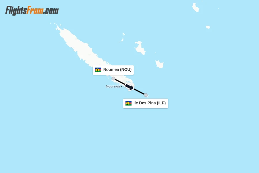Flights from Noumea to Ile Des Pins route map