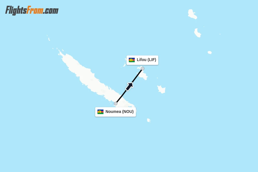 Flights from Noumea to Lifou route map