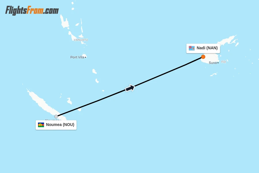 Flights from Noumea to Nadi route map
