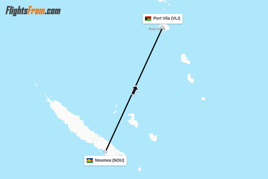 Flights from Noumea to Port Vila route map