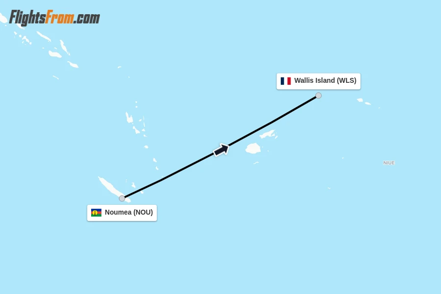 Flights from Noumea to Wallis Island route map