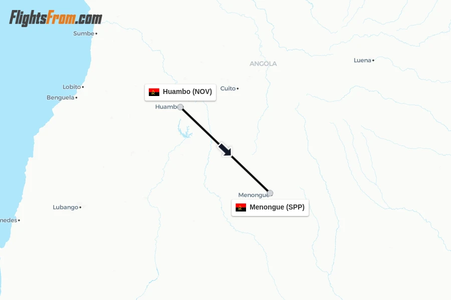 Flights from Huambo to Menongue route map