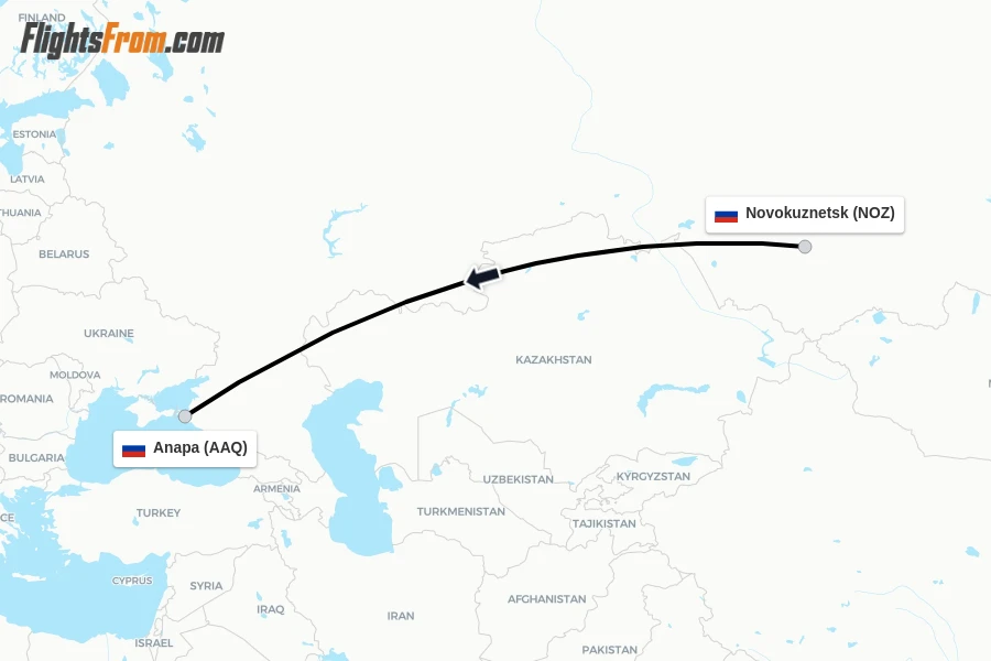 Flights from Novokuznetsk to Anapa route map