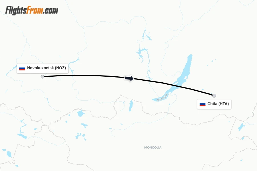 Flights from Novokuznetsk to Chita route map