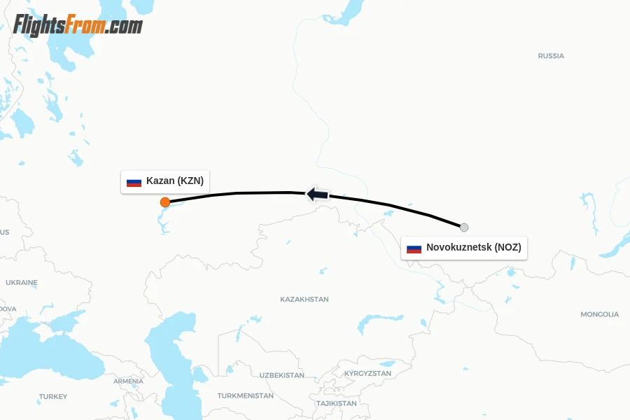 Flights from Novokuznetsk to Kazan route map