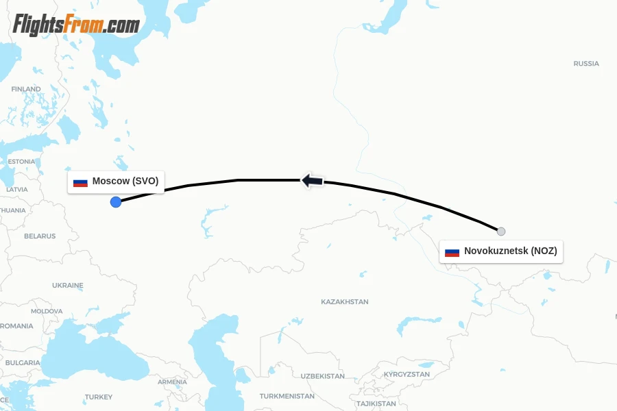 Flights from Novokuznetsk to Moscow route map