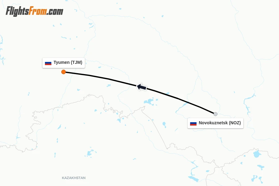 Flights from Novokuznetsk to Tyumen route map
