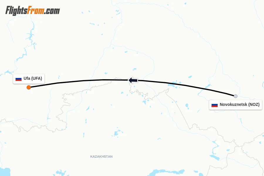 Flights from Novokuznetsk to Ufa route map