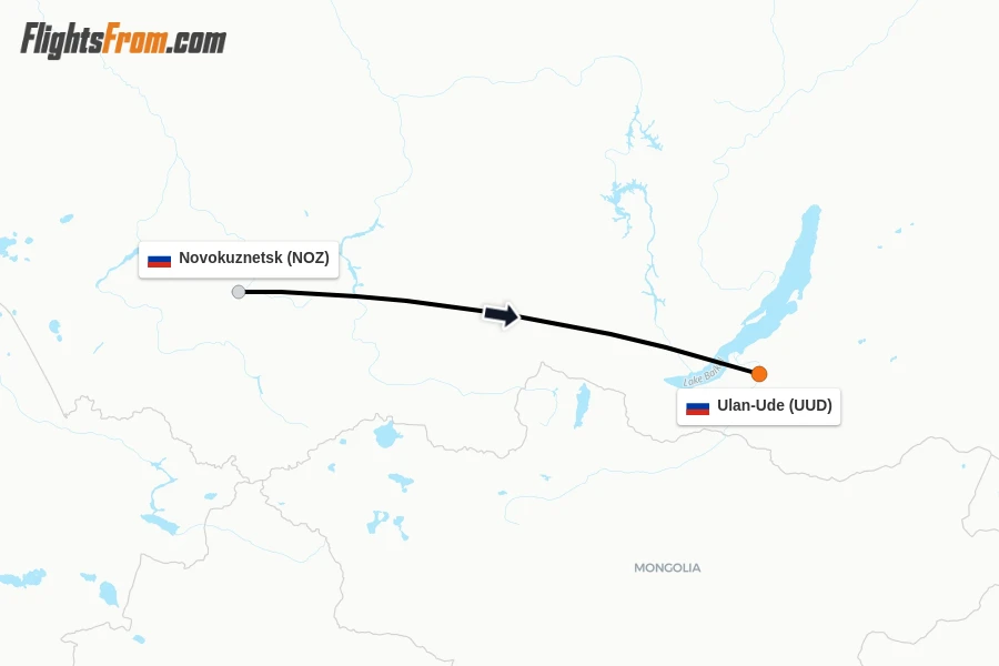 Flights from Novokuznetsk to Ulan-Ude route map