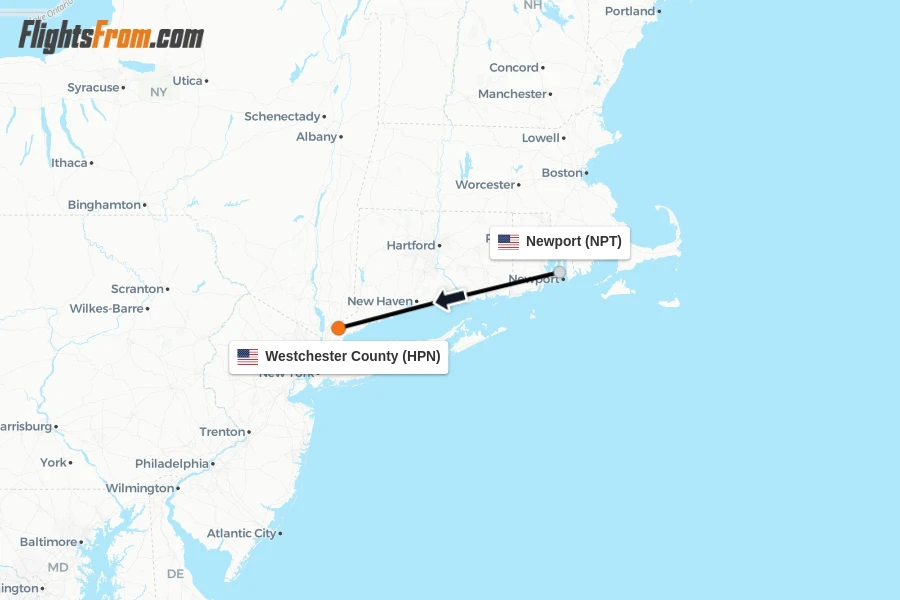 Flights from Newport to Westchester County route map