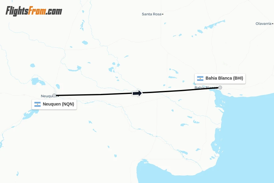 Flights from Neuquen to Bahia Blanca route map