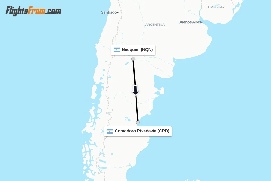 Flights from Neuquen to Comodoro Rivadavia route map