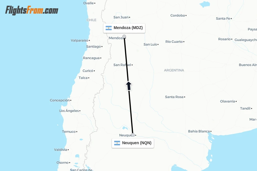 Flights from Neuquen to Mendoza route map